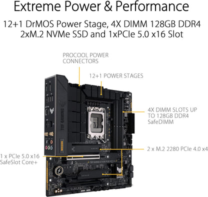 ASUS TUF Gaming B760M-PLUS WiFi D4, Intel LGA 1700, 4 x DIMM DDR4, 1 x Display Port, 1 x HDMI Port ATX Intel B760 PLUS WIFI D4