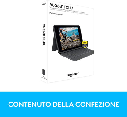 Logitech Rugged Folio for iPad (7th, 8th, & 9th generation) Protective Keyboard Case, QWERTY Italian Layout - Graphite