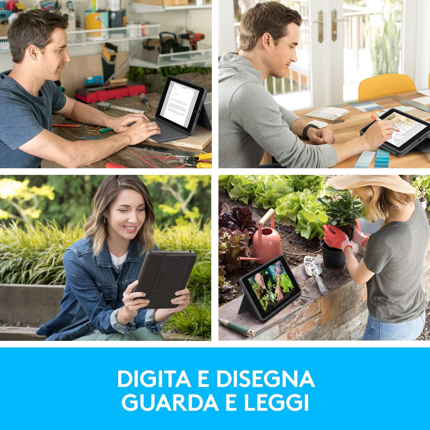 Logitech Rugged Folio for iPad (7th, 8th, & 9th generation) Protective Keyboard Case, QWERTY Italian Layout - Graphite