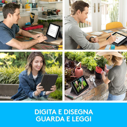 Logitech Rugged Folio for iPad (7th, 8th, & 9th generation) Protective Keyboard Case, QWERTY Italian Layout - Graphite
