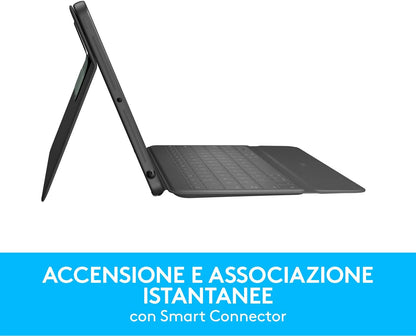 Logitech Rugged Folio for iPad (7th, 8th, & 9th generation) Protective Keyboard Case, QWERTY Italian Layout - Graphite