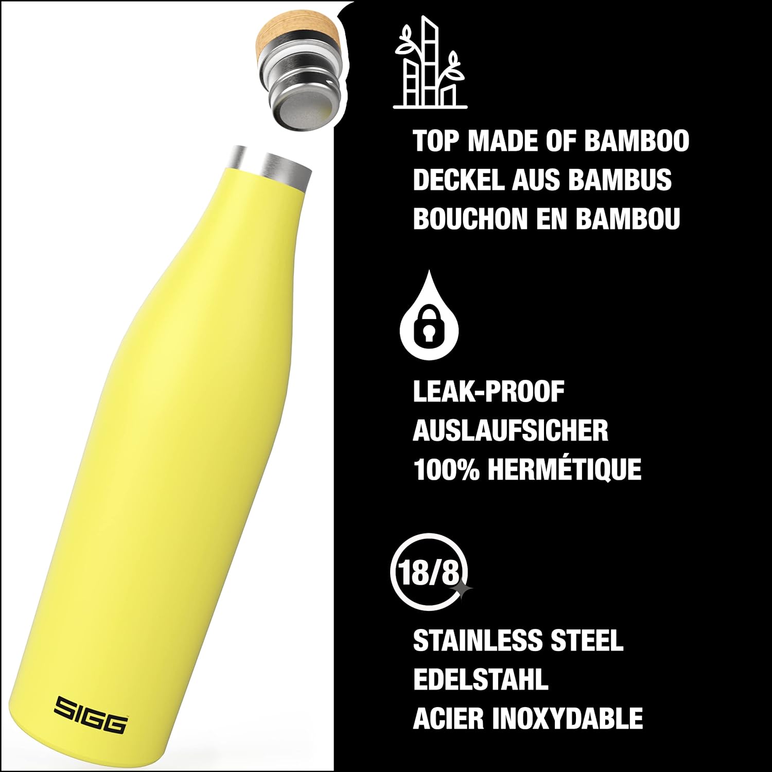 SIGG Meridian Ultra Lemon drinking bottle (0.5 L), pollutant-free and leak-proof water bottle made of stainless steel, double-wall insulated bottle for cold or hot drinks