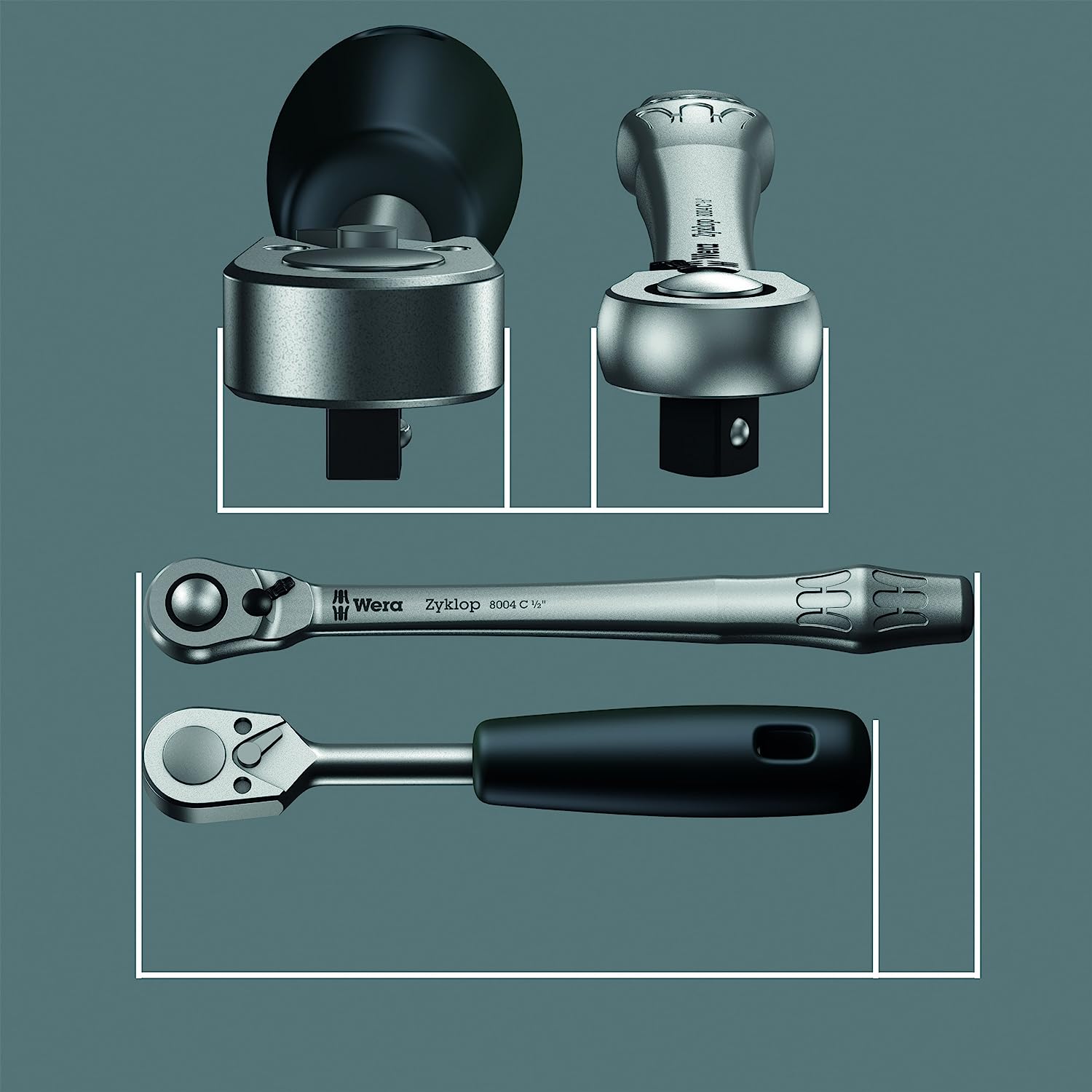 Wera 05004004001 8004 A Zyklop Metal-Knarre mit Umschalthebel mit 1/4Zoll-Antrieb, 1/4 Zoll x 141.0 mm