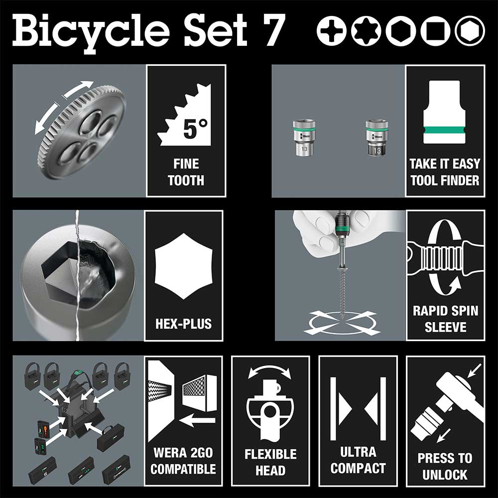 Wera 05004175001 Bicycle Set 7, 3/8" Knarren Satz, 27-teilig