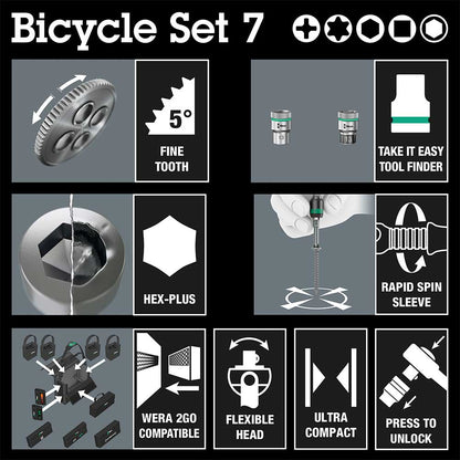 Wera 05004175001 Bicycle Set 7, 3/8" Knarren Satz, 27-teilig