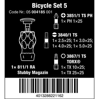 Wera 05004185001 Bicycle Set 5, Stubbi Bit-Handhalter mit Ratschenfunktion, 8-teilig