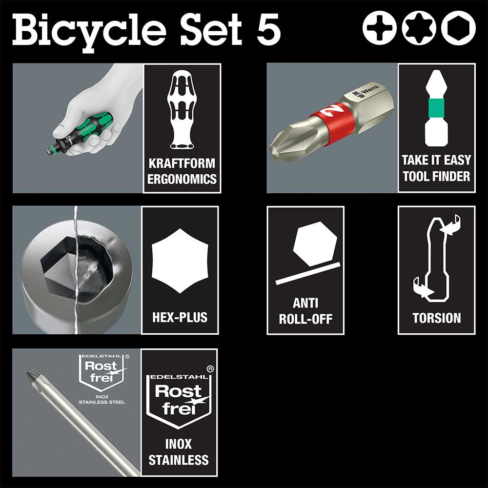 Wera 05004185001 Bicycle Set 5, Stubbi Bit-Handhalter mit Ratschenfunktion, 8-teilig