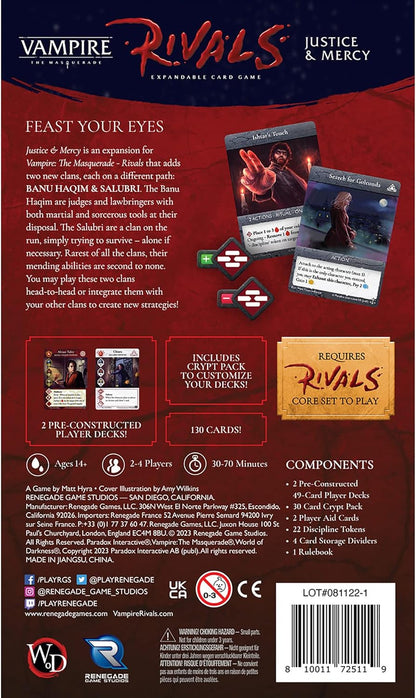 Renegade Game Studios | Vampire: The Masquerade Rivals - Justice & Mercy | Card Game | Ages 14+ | 2-4 Players | 30-70 Minutes Playing Time