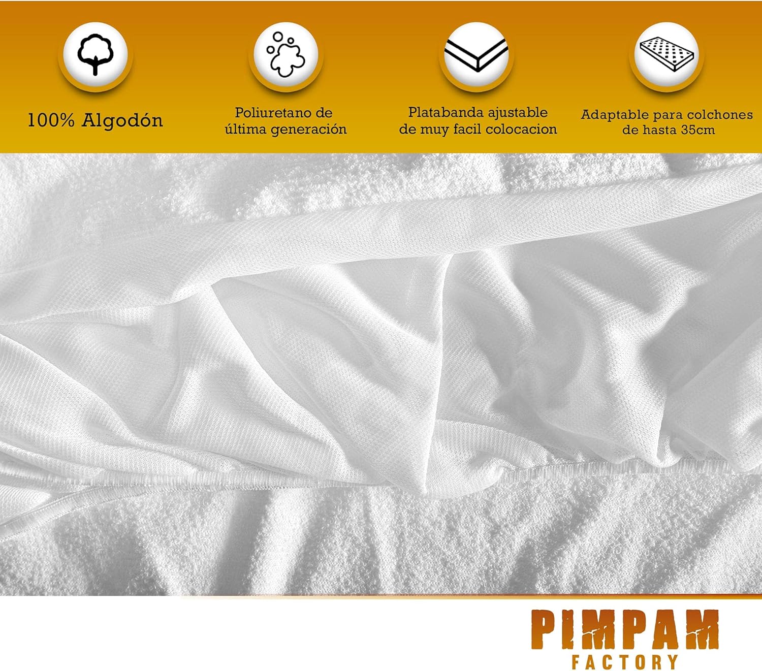 PIMPAM Factory Waterproof Breathable Anti Dust Mite Cotton Anti Wound Mattress Cover White, Leather Fabric Cotton polyurethane, White, 2er-Pack 180 x 200 cm