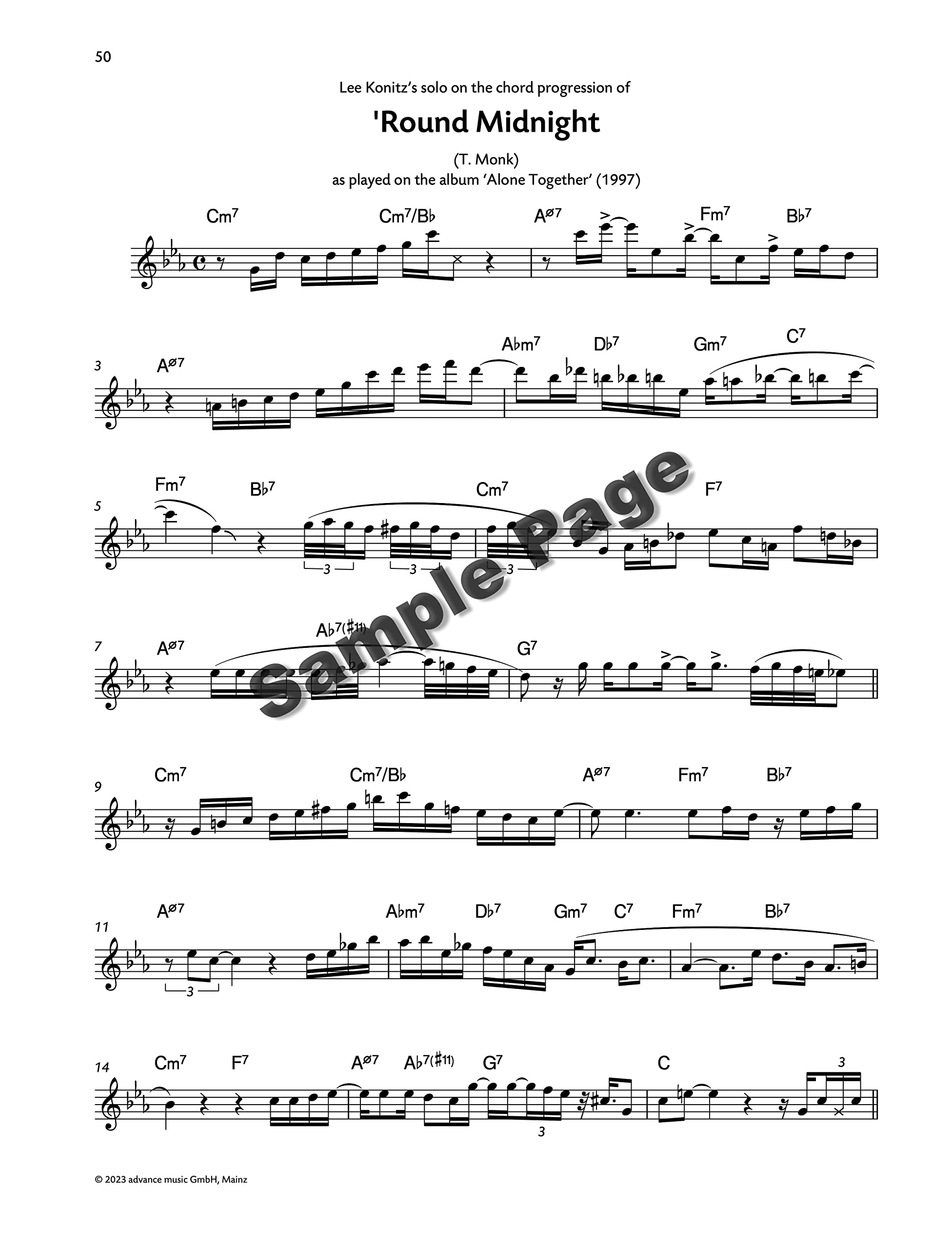 Lee Konitz - Solo Transcriptions for Alto Saxophone - Alto Saxophone Sheet Music - Advance Music (ADV 7161): Solo Transcriptions for Alto Saxophone. alto saxophone. Recueil de pièces instrumentales.