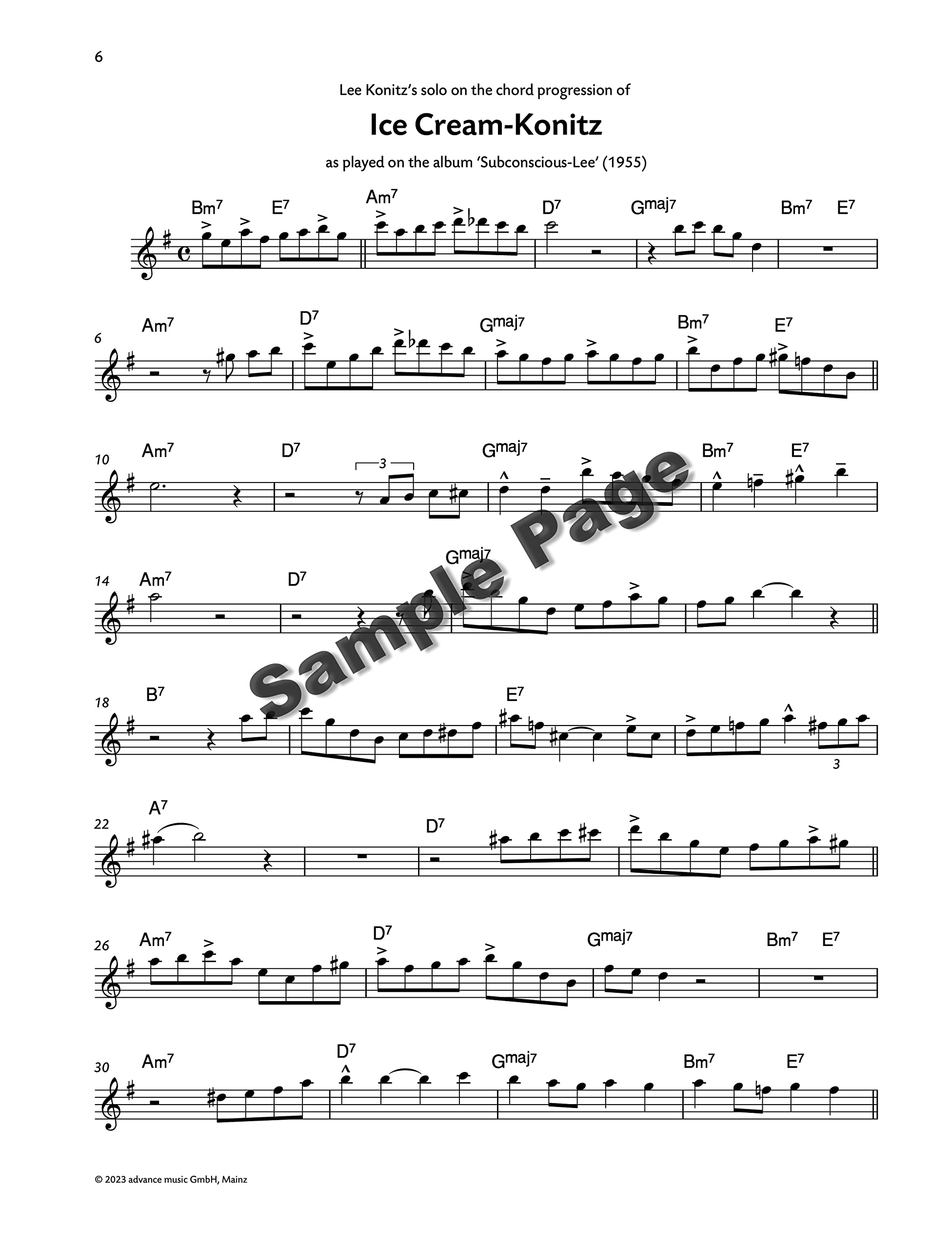 Lee Konitz - Solo Transcriptions for Alto Saxophone - Alto Saxophone Sheet Music - Advance Music (ADV 7161): Solo Transcriptions for Alto Saxophone. alto saxophone. Recueil de pièces instrumentales.