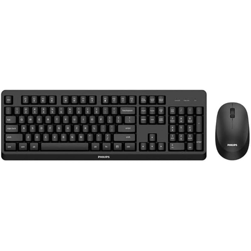 Philips SPT6307B wireless mouse keyboard set - 2.4 GHz, ergonomic design and 1,600 DPI sensor, quiet clicks, for left and right-handed users, compatible with PC, Mac, laptop, black, UK layout