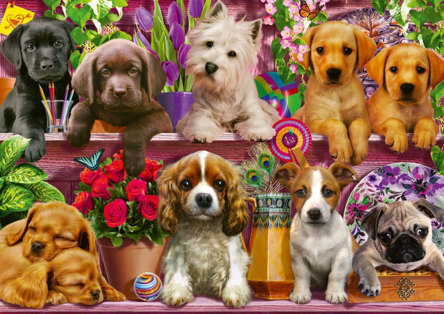 Schmidt Spiele 58973 Hunde im Regal, 500 Teile Puzzle, bunt