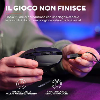 Trust Gaming GXT 110 Felox Rechargeable Wireless Gaming Mouse, 80h Playtime, 800-4800 DPI, Multicolour LED Lighting, 6 Buttons, RGB Computer Mouse for PC, Laptop, Windows