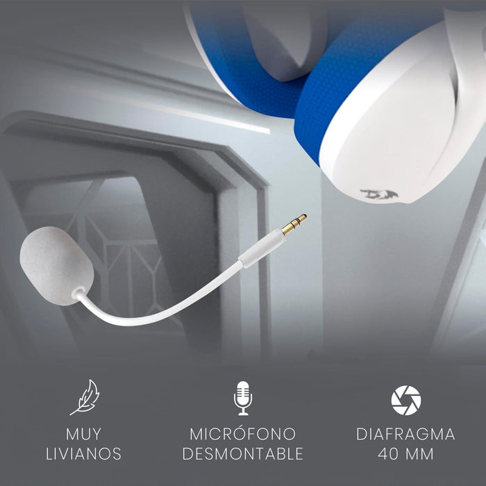 Redragon IRE White/Blue H848B Wireless Bluetooth Headphones with USB Dongle, Ultralight 180g, Detachable Mic, PC, Console, Mobile