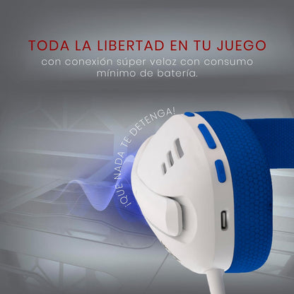 Redragon IRE White/Blue H848B Wireless Bluetooth Headphones with USB Dongle, Ultralight 180g, Detachable Mic, PC, Console, Mobile