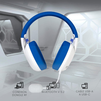 Redragon IRE White/Blue H848B Wireless Bluetooth Headphones with USB Dongle, Ultralight 180g, Detachable Mic, PC, Console, Mobile