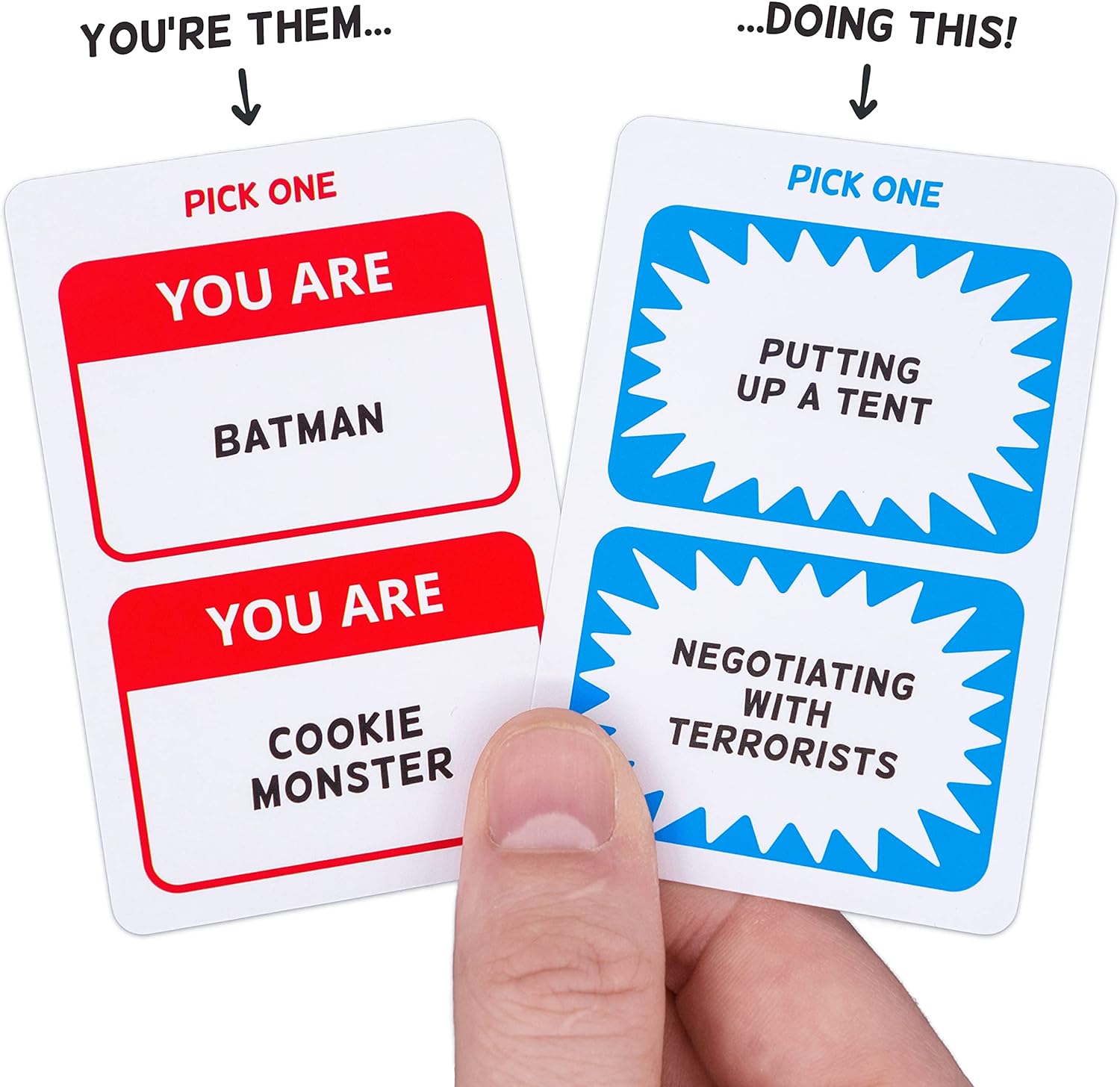 Who Am I & What Am I Doing? – Funny 2–10 Player Party Game – Charades & Impressions Card Game for Adults, Couples & Family - for Travel, Board Game Night or Dinner Party (14+