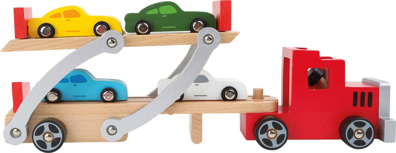 small foot 4222 Wooden car transporter, with movable loading ramp, detachable trailer and 4 cars standard