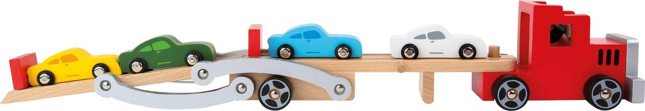 small foot 4222 Wooden car transporter, with movable loading ramp, detachable trailer and 4 cars standard