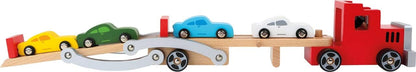 small foot 4222 Wooden car transporter, with movable loading ramp, detachable trailer and 4 cars standard