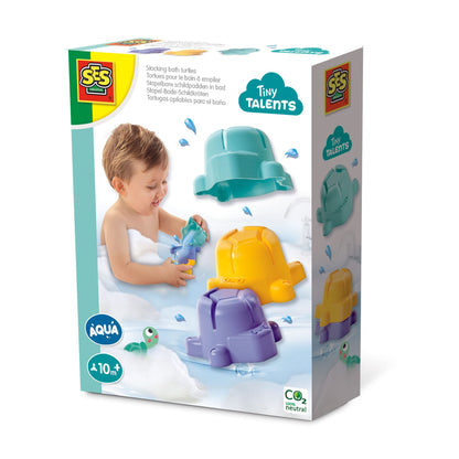 SES Creative 13058 Stacking bath turtles - Turtles in three bright, modern colours; The turtles work as a funnel; Age 10m+