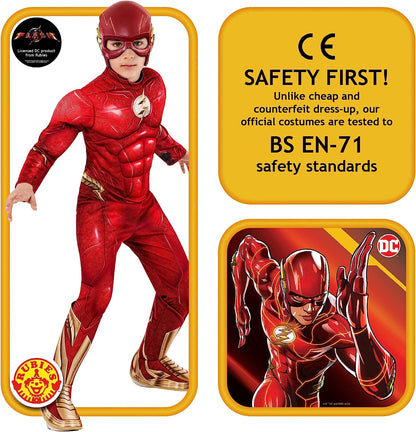 Rubies Official DC Comics Flash The Movie Deluxe Costume Jumpsuit and Mask, Kids Fancy Dress