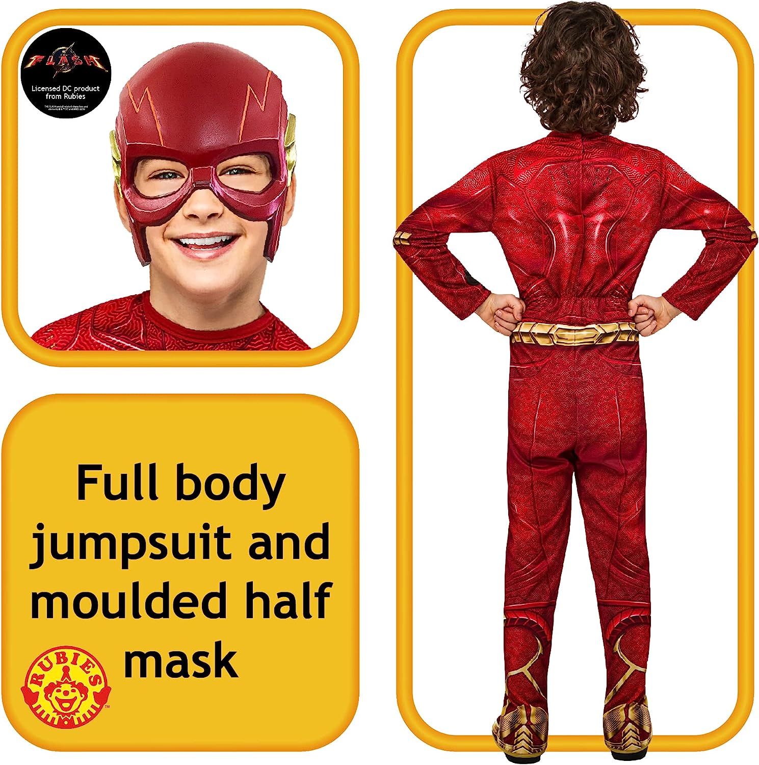 Rubie's Boys DC Comics Flash The Movie Costume Jumpsuit and Mask, Kids Fancy Dress