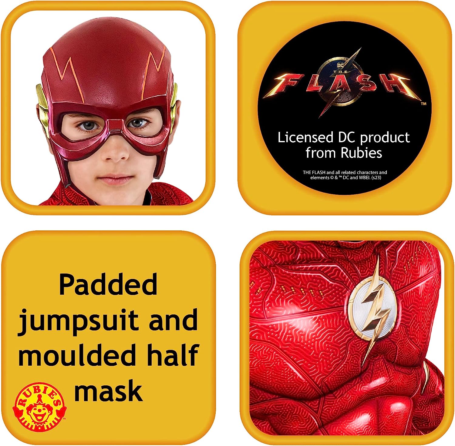 Rubies Official DC Comics Flash The Movie Deluxe Costume Jumpsuit and Mask, Kids Fancy Dress