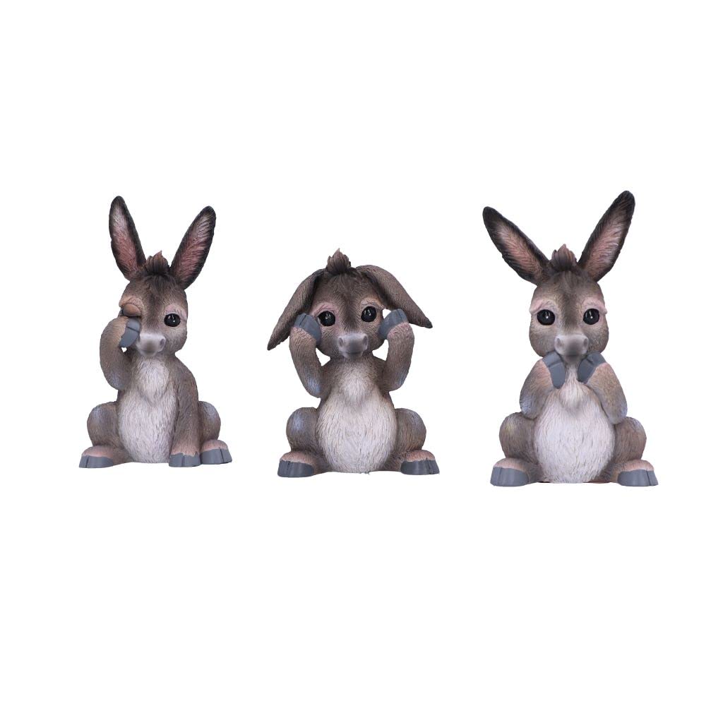 Nemesis Now Three Wise Donkeys - Trío de Figuras de Burro (11 cm), Resina, Gris, mercancía Animal, fundida en la Mejor Resina, Pintada a Mano