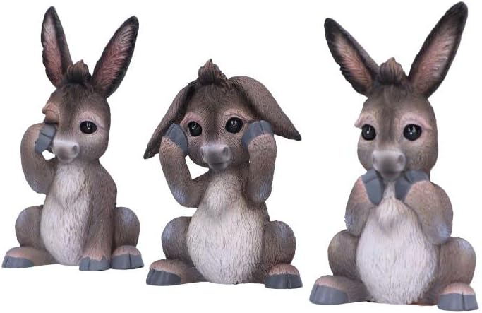 Nemesis Now Three Wise Donkeys - Trío de Figuras de Burro (11 cm), Resina, Gris, mercancía Animal, fundida en la Mejor Resina, Pintada a Mano