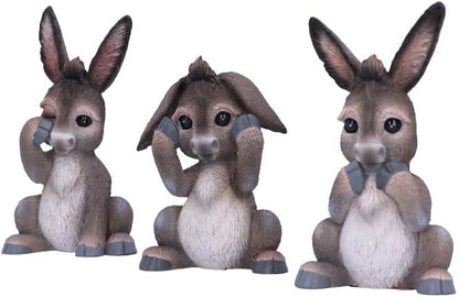 Nemesis Now Three Wise Donkeys - Trío de Figuras de Burro (11 cm), Resina, Gris, mercancía Animal, fundida en la Mejor Resina, Pintada a Mano