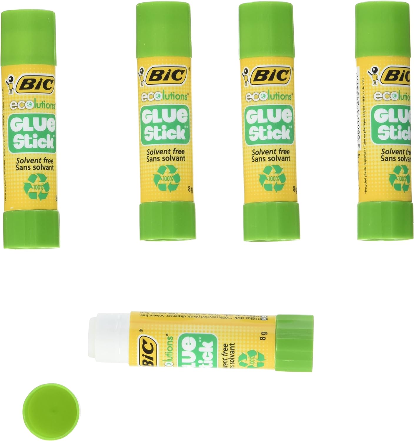 BIC Ecolutions Glue Stick 8 g, Pack of 5, Assorted Colours
