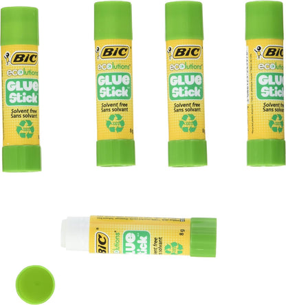 BIC Ecolutions Glue Stick 8 g, Pack of 5, Assorted Colours