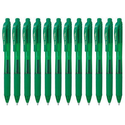 Pentel EnerGel BL107-D Gel Ink Roller Ball Pen with Click Top Stroke, 0.35 mm - Green (Pack of 12