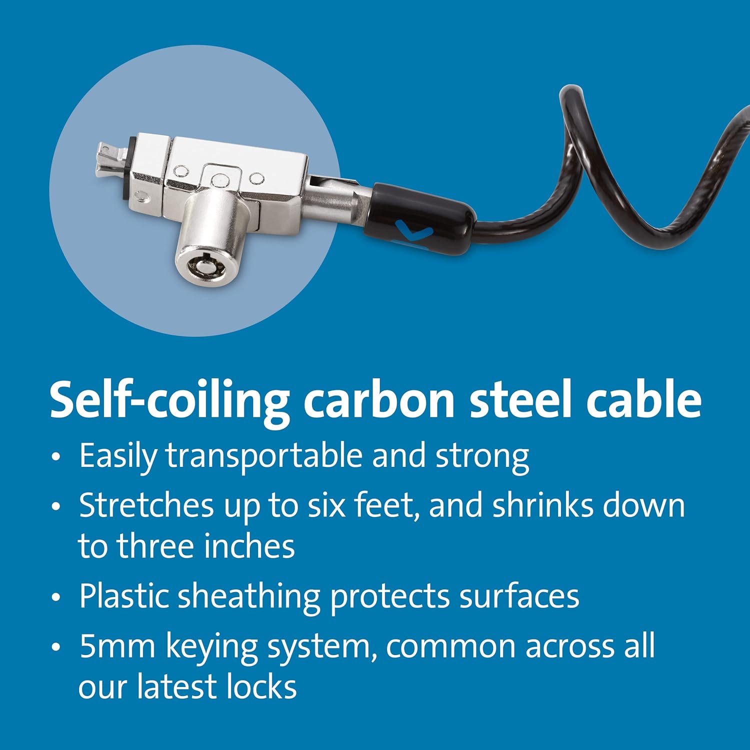 Kensington Slim N17 2.0 Portable Keyed Laptop Lock for Wedge-Shaped Slots, Self Coiling Retractable Lockable Device Tether for Dell Computers, Flat Slim Travel Line, 1.8m Carbon Steel Cable (K60511WW
