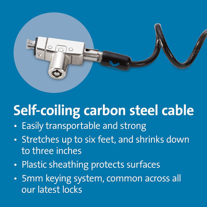 Kensington Slim N17 2.0 Portable Keyed Laptop Lock for Wedge-Shaped Slots, Self Coiling Retractable Lockable Device Tether for Dell Computers, Flat Slim Travel Line, 1.8m Carbon Steel Cable (K60511WW