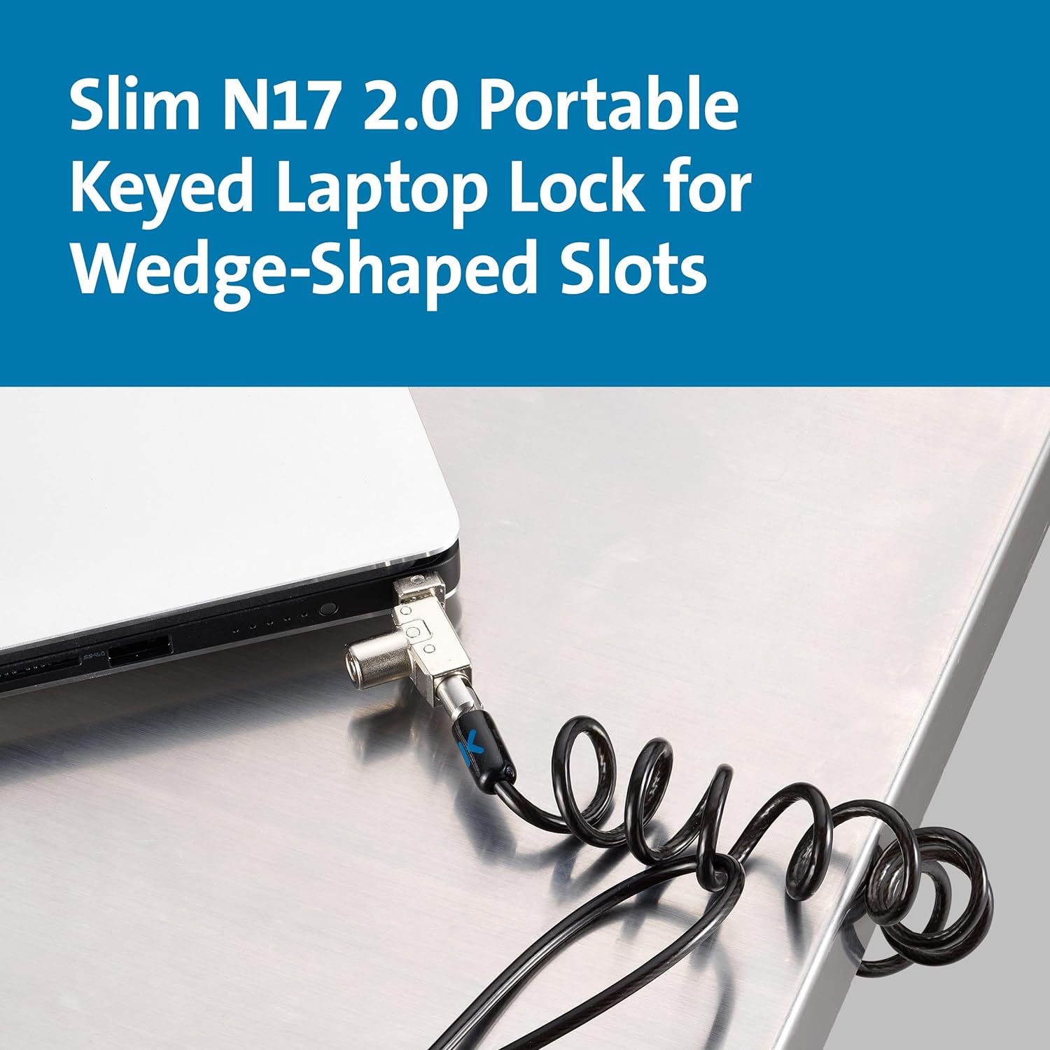 Kensington Slim N17 2.0 Portable Keyed Laptop Lock for Wedge-Shaped Slots, Self Coiling Retractable Lockable Device Tether for Dell Computers, Flat Slim Travel Line, 1.8m Carbon Steel Cable (K60511WW