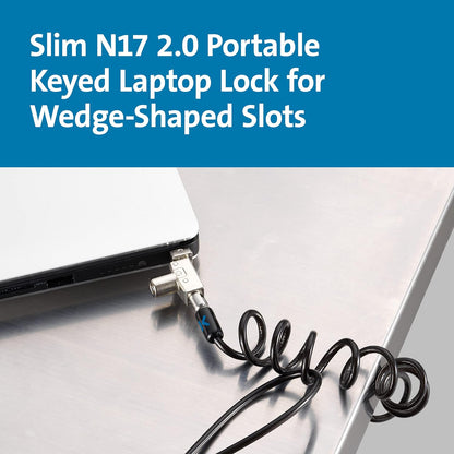 Kensington Slim N17 2.0 Portable Keyed Laptop Lock for Wedge-Shaped Slots, Self Coiling Retractable Lockable Device Tether for Dell Computers, Flat Slim Travel Line, 1.8m Carbon Steel Cable (K60511WW