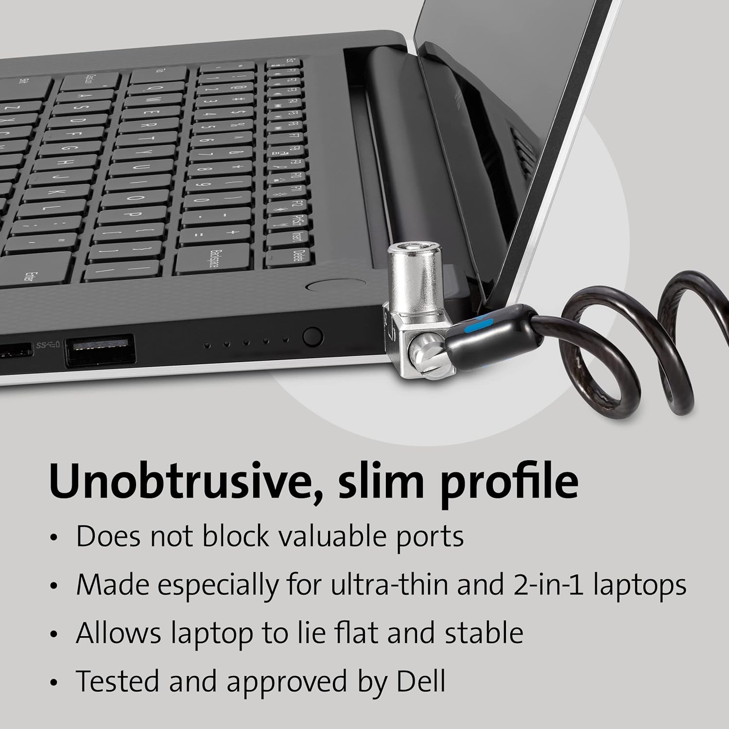 Kensington Slim N17 2.0 Portable Keyed Laptop Lock for Wedge-Shaped Slots, Self Coiling Retractable Lockable Device Tether for Dell Computers, Flat Slim Travel Line, 1.8m Carbon Steel Cable (K60511WW