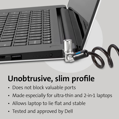 Kensington Slim N17 2.0 Portable Keyed Laptop Lock for Wedge-Shaped Slots, Self Coiling Retractable Lockable Device Tether for Dell Computers, Flat Slim Travel Line, 1.8m Carbon Steel Cable (K60511WW