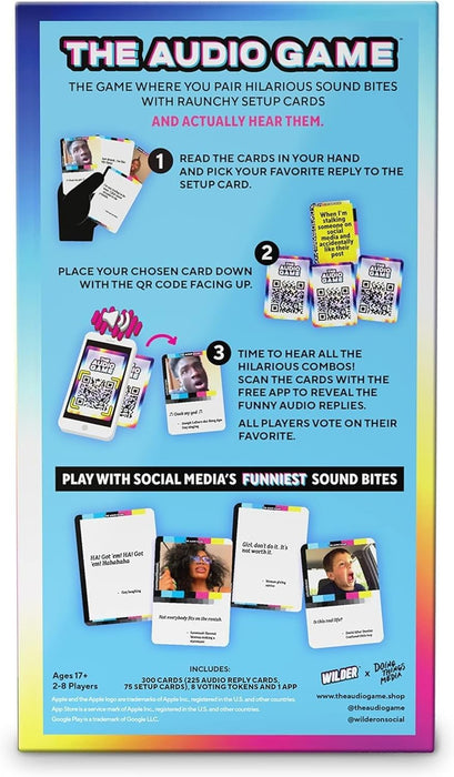 The Audio Game | The Game Where You Pair Hilarious Sound Bites with Raunchy Setup Cards | Play with Social Media's Funniest Sound Bites | 2-8 Players, Ages 17+