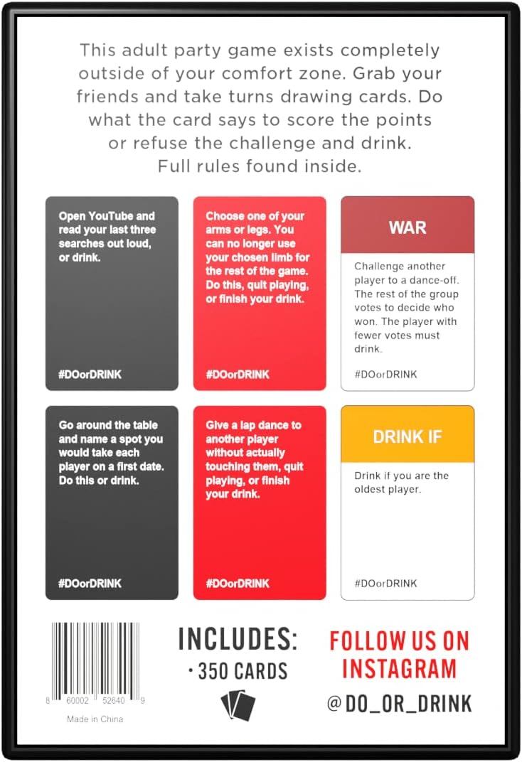 Do or Drink - Party Card Game - for University, College, Camping, Hen's Night, Stag Parties - Funny for Men & Women