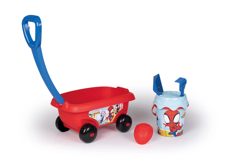 Smoby - Chariot de plage garni Spidey - Fabriqué en France - Pour enfants a partir de 18 mois - Bleu