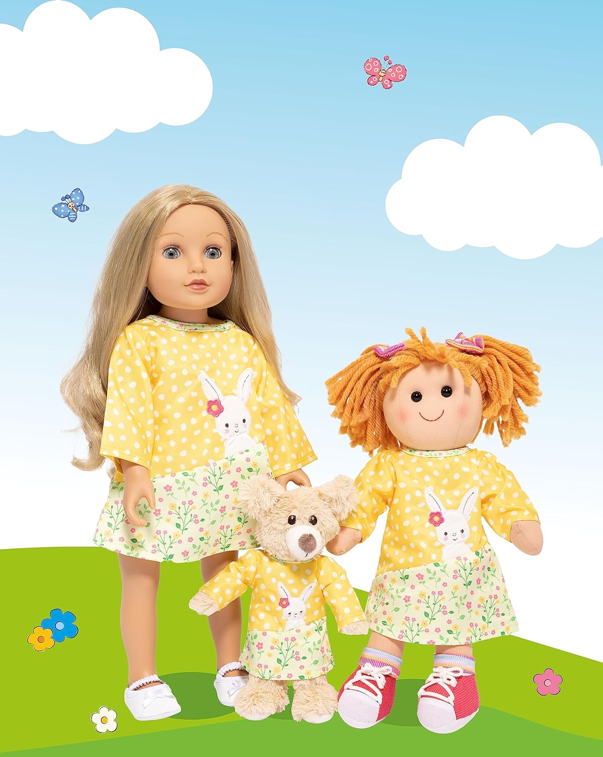 Heless 1355 - Puppenkleidung im Design Bunny Lou, Tunika-Kleid mit Hasenapplikation und Blumenmuster für Puppen und Kuscheltiere der Größe 28-35 cm