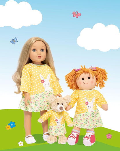 Heless 1355 - Puppenkleidung im Design Bunny Lou, Tunika-Kleid mit Hasenapplikation und Blumenmuster für Puppen und Kuscheltiere der Größe 28-35 cm