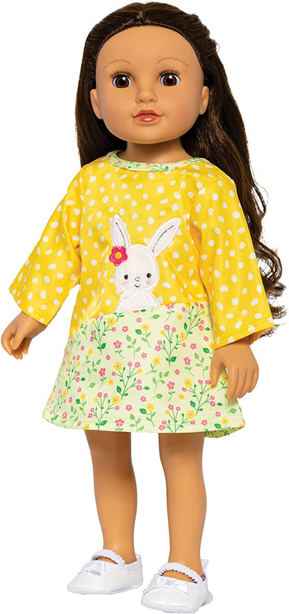 Heless 2355 - Puppenkleidung im Design Bunny Lou, Tunika-Kleid, mit Hasenapplikation und Blumenmuster für Puppen und Kuscheltiere der Größe 35-45 cm