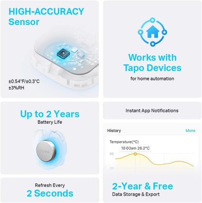 Tapo T310 V1 - Temperature And Humidity Sensor - Smart - Wireless - 863 - 865 Mhz, 868 - 868.6 Mhz - With Data Storage &