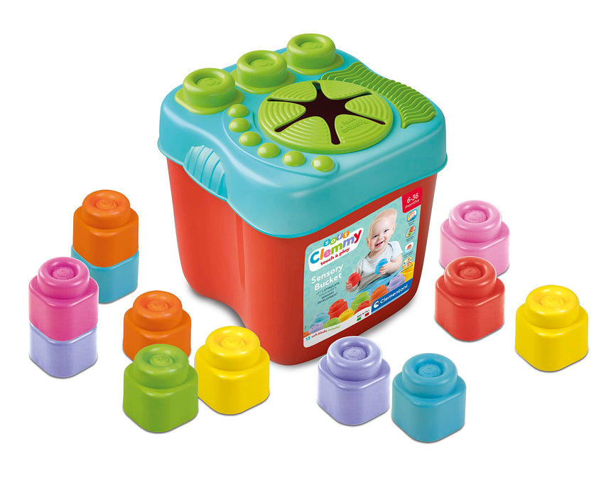 Clementoni 17807 Sensory Bucket, Clemmy Soft Blocks for 6 Months, Building Bricks Washable, Construction Kids, Early Development & Activity Toys, Made in Italy, multi-color