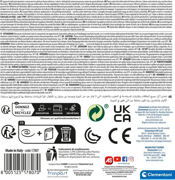 Clementoni 17807 Sensory Bucket, Clemmy Soft Blocks for 6 Months, Building Bricks Washable, Construction Kids, Early Development & Activity Toys, Made in Italy, multi-color